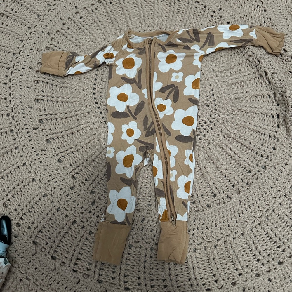 Little Sleepies Floral Kids Pajamas - Tan and White
